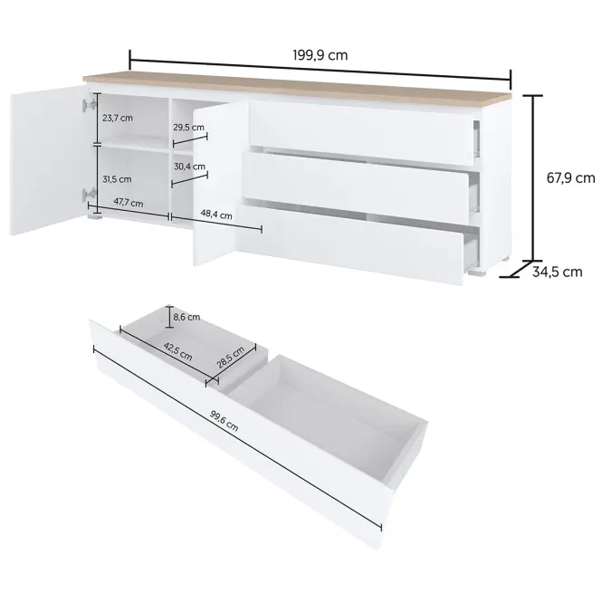 Komód 2d3s Modo 28 200cm Tölgy Mauvella/Fehér,6