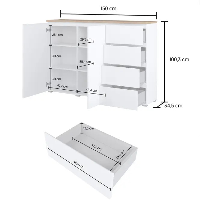 Komód 2d4s Modo 45 Tölgy Mauvella/Fehér,6