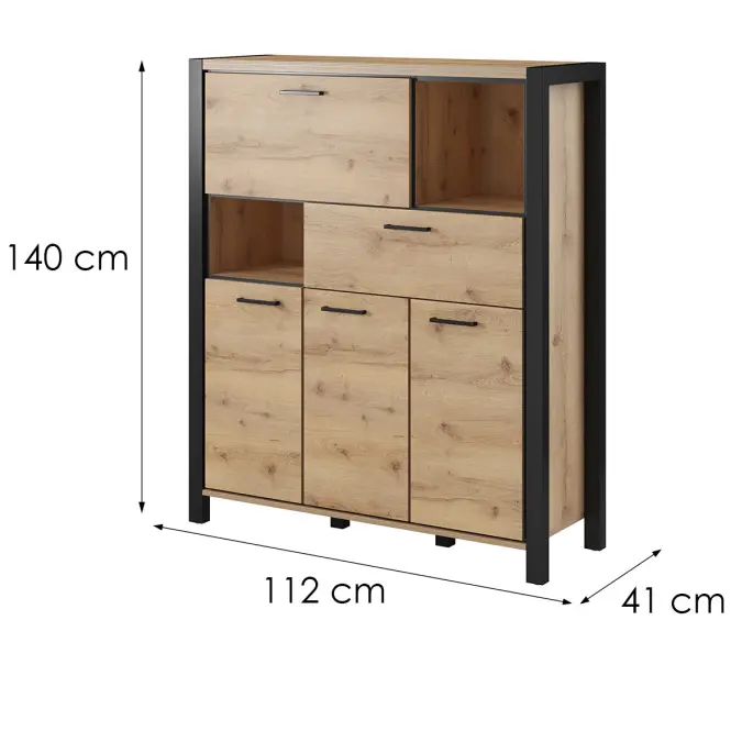 Komód Magas 3d1s1k Aktiv 46 Tölgy Taurus/Fekete,2