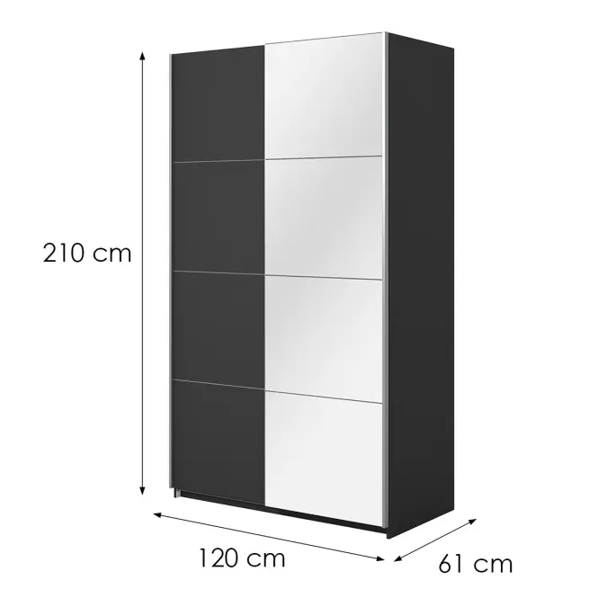 Szekrény 120cm Beta 54  Fekete/Tükör,2