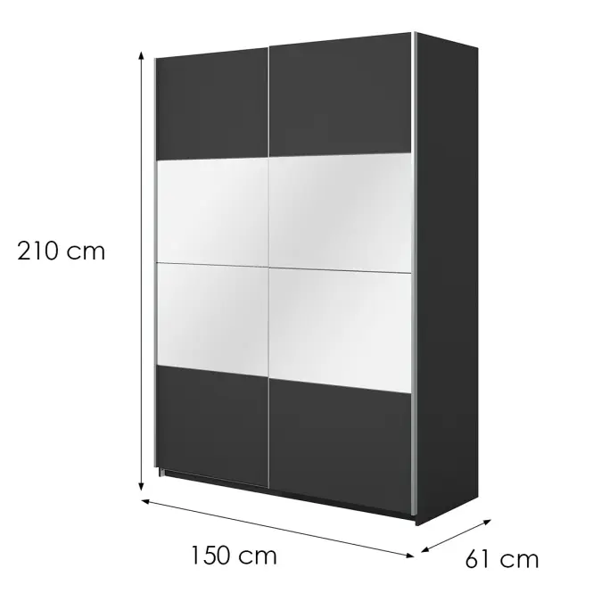 Szekrény 150cm Beta 55  Fekete/Tükör
