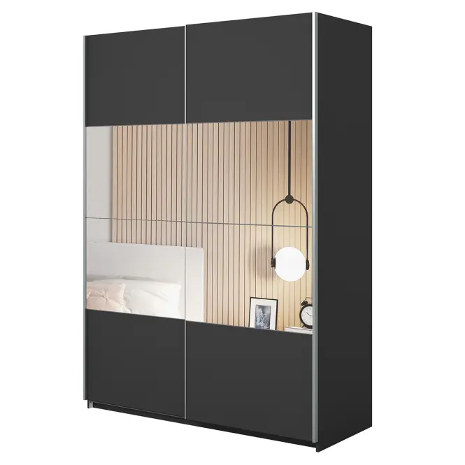 Szekrény 150cm Beta 55  Fekete/Tükör,3