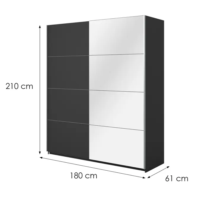 Szekrény 180cm Beta 56  Fekete/Tükör,2