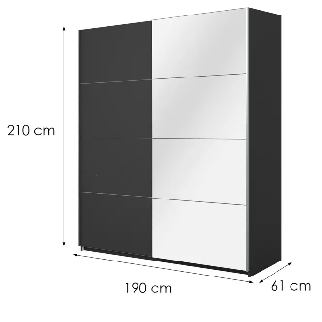 Szekrény 200cm Beta 57  Fekete/Tükör,2