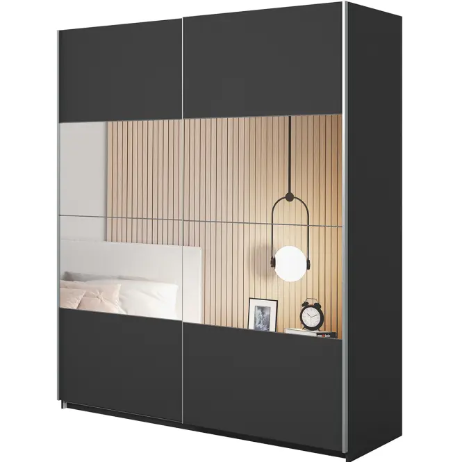 Szekrény 200cm Beta 57  Fekete/Tükör,5