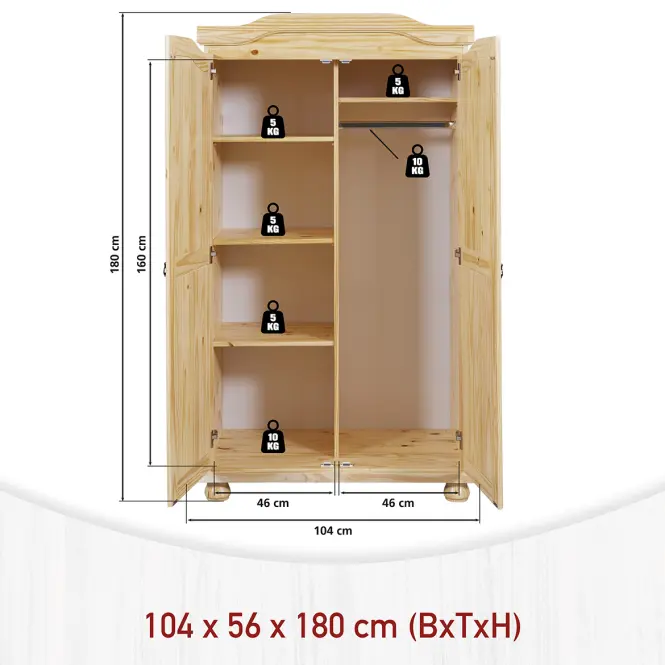 Szekrény 30500100 Genf 2d Fenyő Natural Bezbarwny Lakier