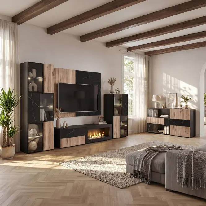 TV stolík Cannes Zmwdv Cs RTV Black/Viking/Marble Black
