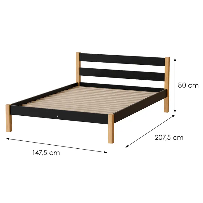 Ágy Inka 140 Fekete/Tölgy Természetes