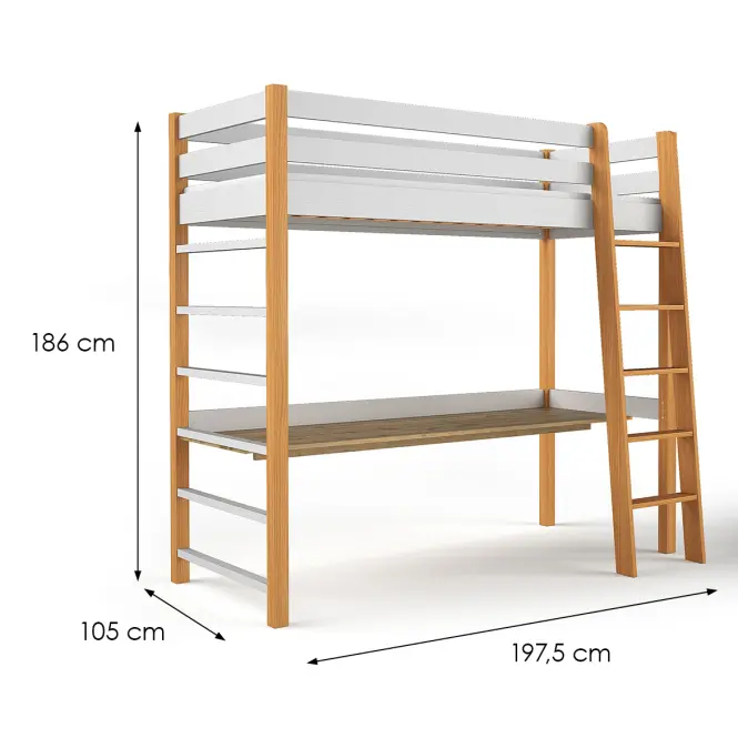 Ágy Niko 80x190 Fehér/Tölgy Természetes
