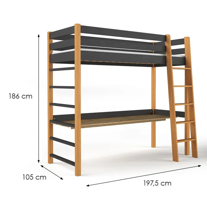 Ágy Niko 80x190 Fekete/Tölgy Természetes,2