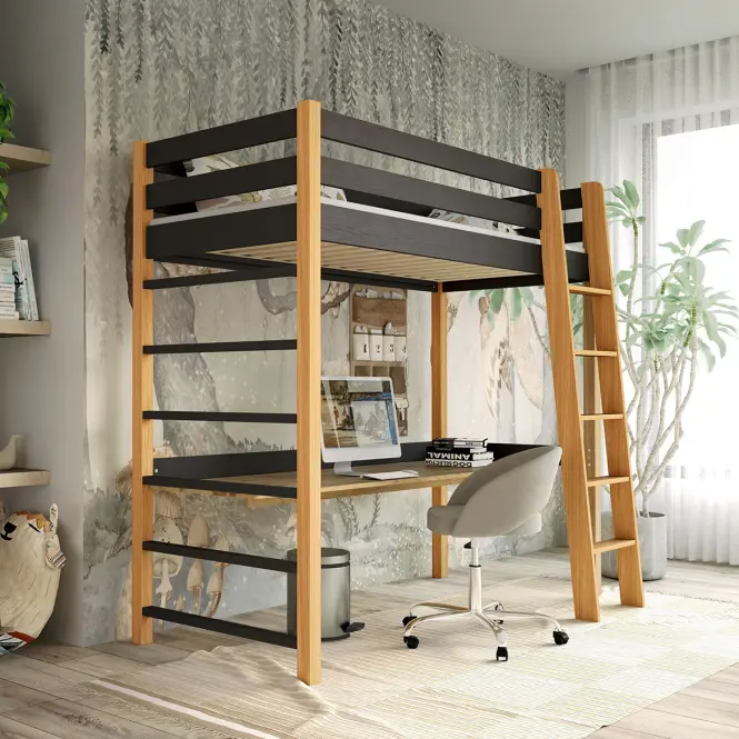 Ágy Niko 80x190 Fekete/Tölgy Természetes,3