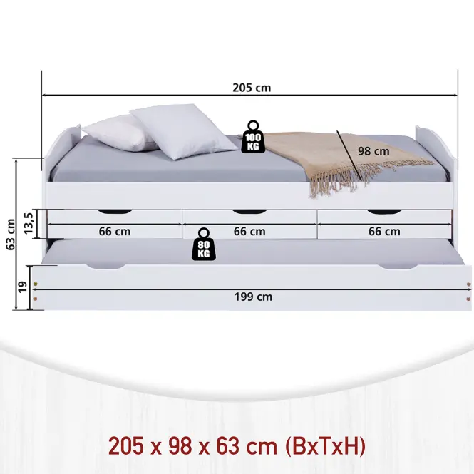 Ágy 20900245 Ulli 90x200 Fehér,4