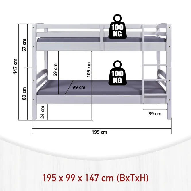 Ágy emeletes 20900260 Rick 90x190 Fehér + Akadályok,3