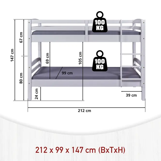 Ágy emeletes 20900265 Annika 90x200 Fehér + Akadályok,3
