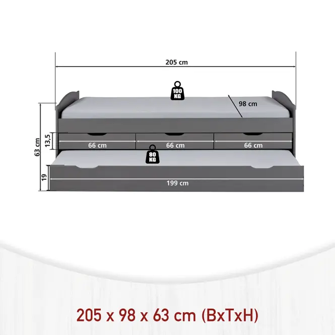 Ágy 20902850 Lena 10 200x90 Szürke,4