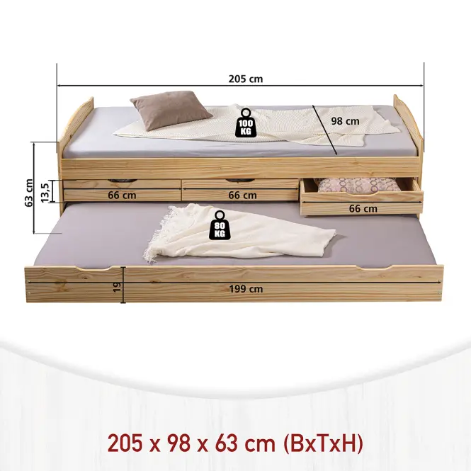 Ágy 30500245 Marinella 90x200 + Fiók Természetes,5