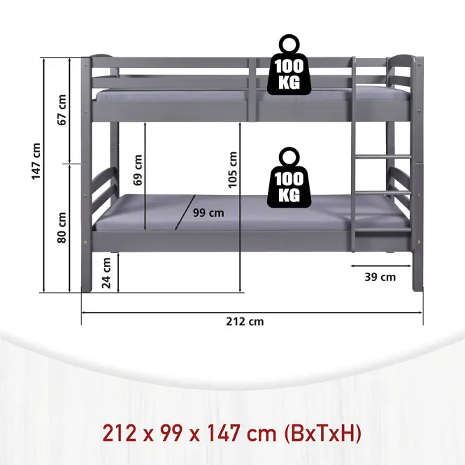Ágy emeletes 30500268 Lavius 90x200 Szürke,4