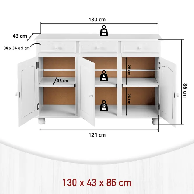 Komód 20900810 Livio 3d3s Fehér fenyő,3