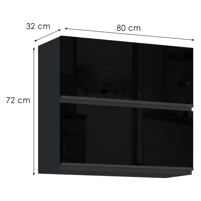 Konyhaszekrény Brick G80U fekete/fekete fényes HG,2