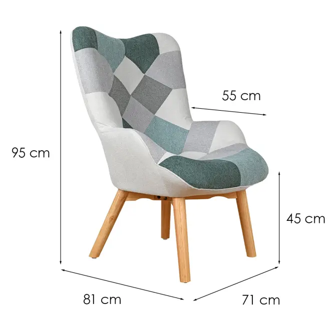 Fotel Maddie mentazöld patchwork