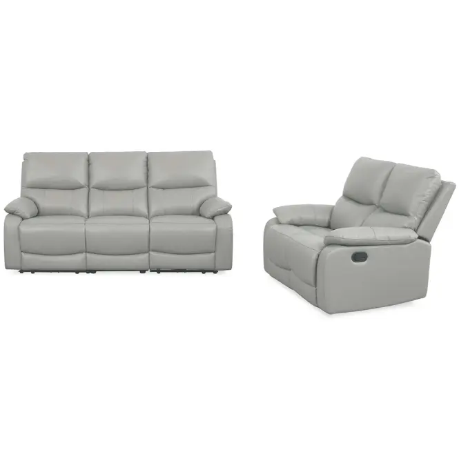 Bőr kanapé Mallorca 3S+2REC szürke relaxációs funkcióval