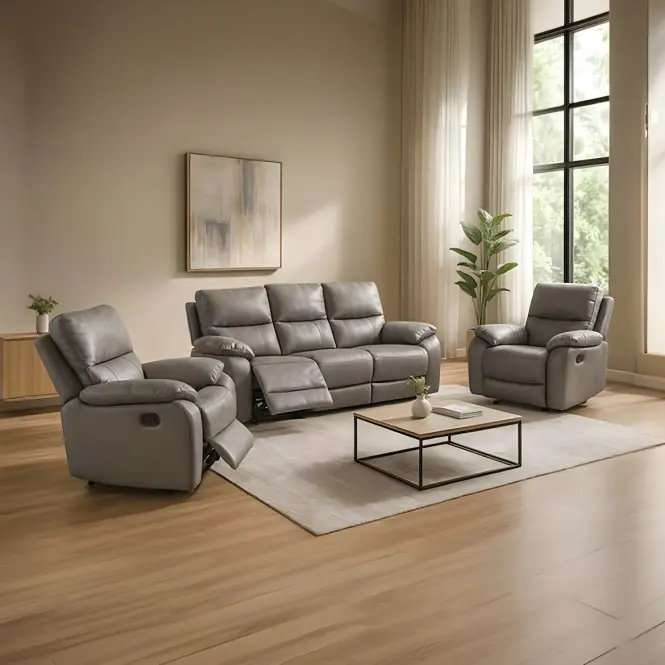 Bőr fotel Mallorca szürke relaxációs funkcióval,5