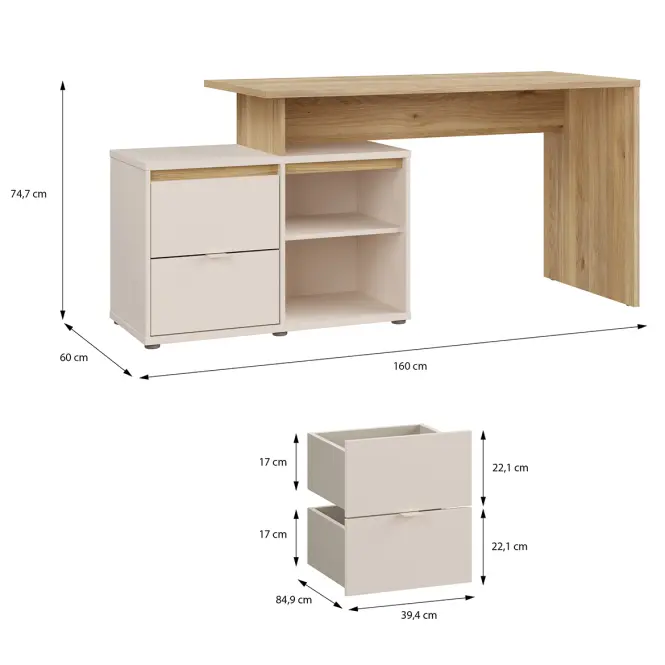 Íróasztal Mimatte Homok L/R Avnb131-M846,2