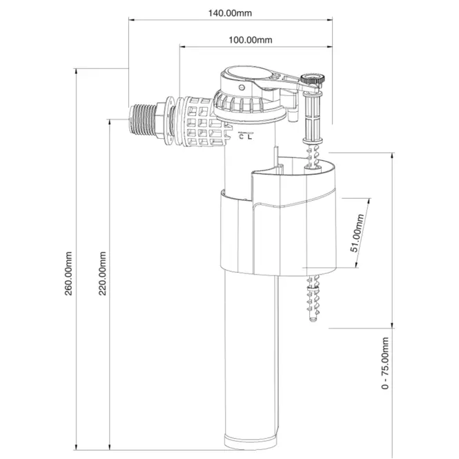 Töltőszelep 2 db 3/8„ és 1/2” műanyag menettel, oldalsó és alsó csatlakozással – Merflow Combi