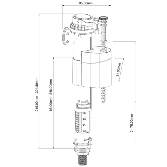Töltőszelep 2 db 3/8„ és 1/2” műanyag menettel, oldalsó és alsó csatlakozással – Merflow Combi