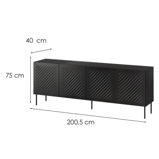 Komód 200 Siena 4d Fekete,2