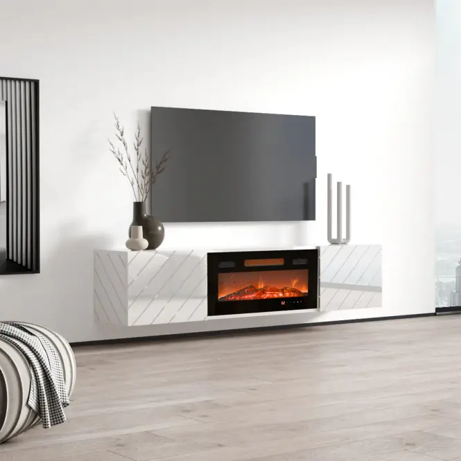 Szafka RTV Luxe Fehér Kandallóval Feketem  Ef-800100,3