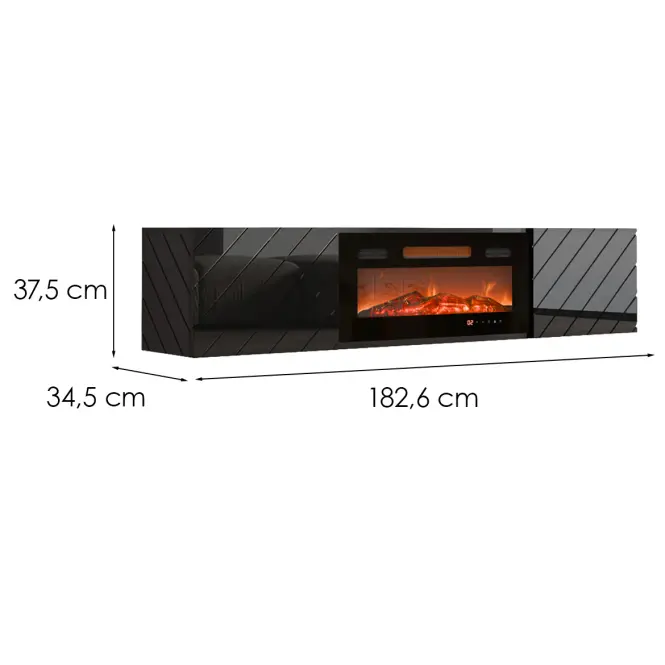 Szafka RTV Luxe Fekete Kandallóval Feketem  Ef-800100