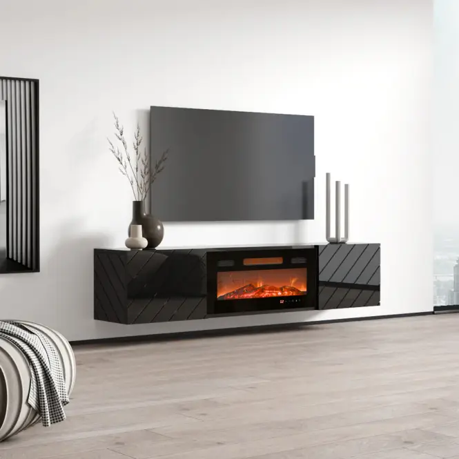 Szafka RTV Luxe Fekete Kandallóval Feketem  Ef-800100