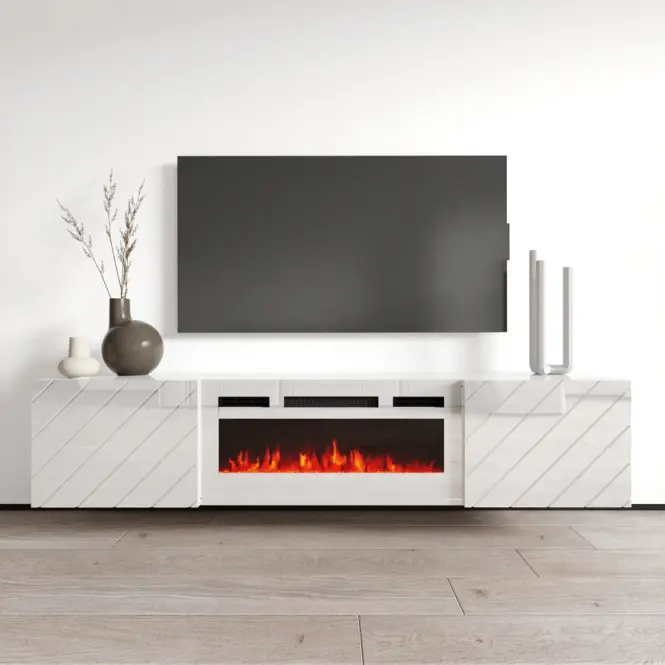 Szafka RTV Luxe Fehér Kandallóval Fehérm Ef-800110,4