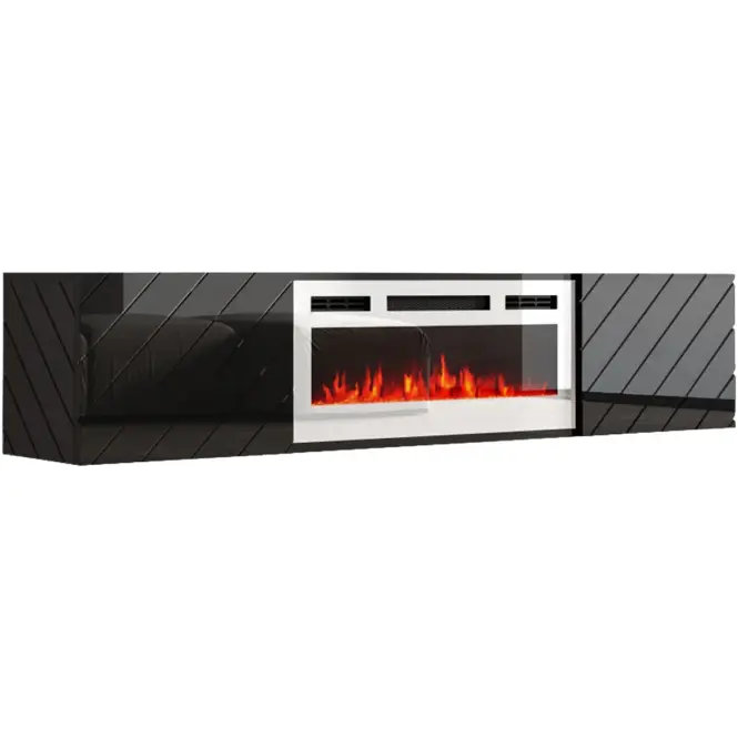 Szafka RTV Luxe Fekete Kandallóval Fehérm Ef-800110