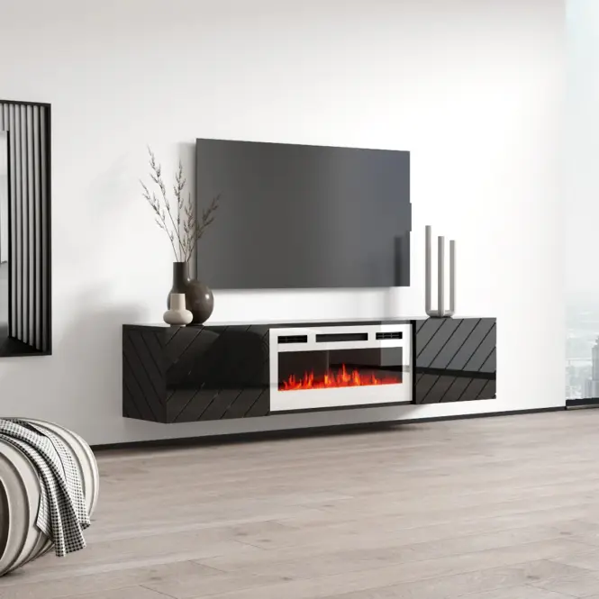Szafka RTV Luxe Fekete Kandallóval Fehérm Ef-800110,3