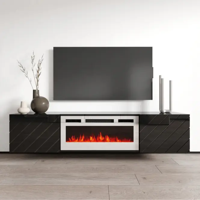 Szafka RTV Luxe Fekete Kandallóval Fehérm Ef-800110,4