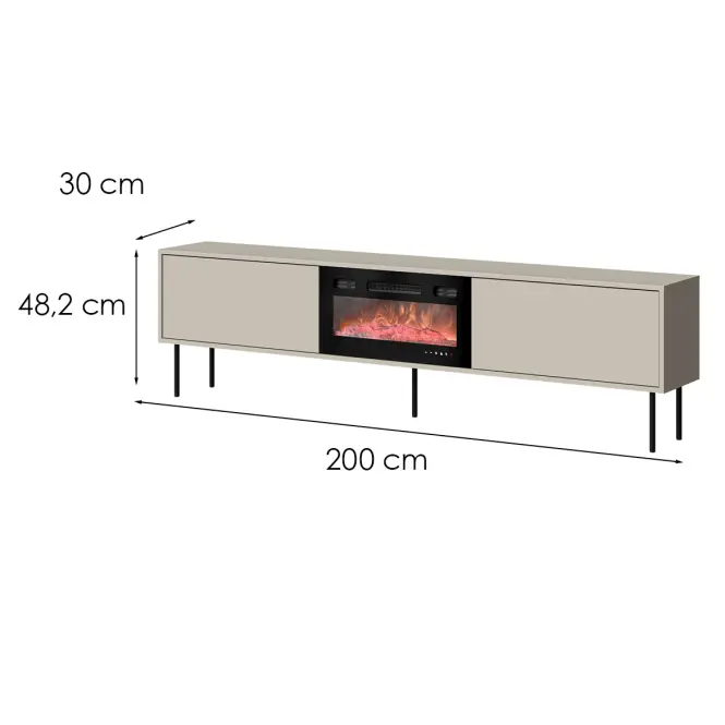 Szafka RTV Masha 200 Kasmír+N14cm Kandallóval M Fekete
