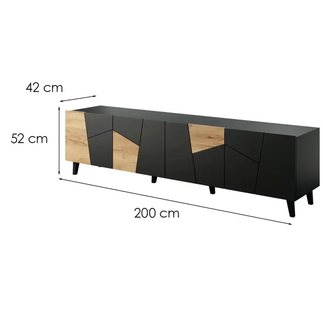 Szafka RTV Etna Fekete/ Fekete+ Tölgy Craft