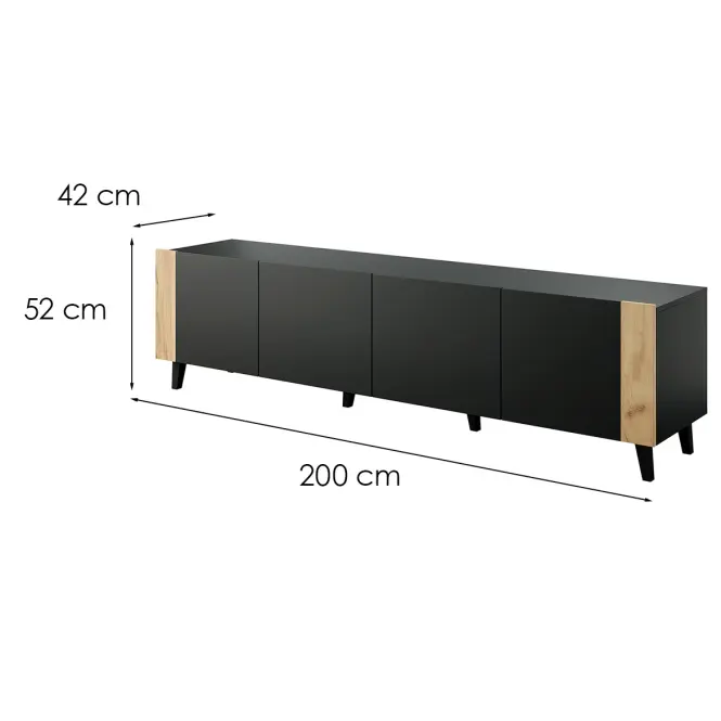 Szafka RTV Faro Fekete/ Fekete+ Tölgy Craft