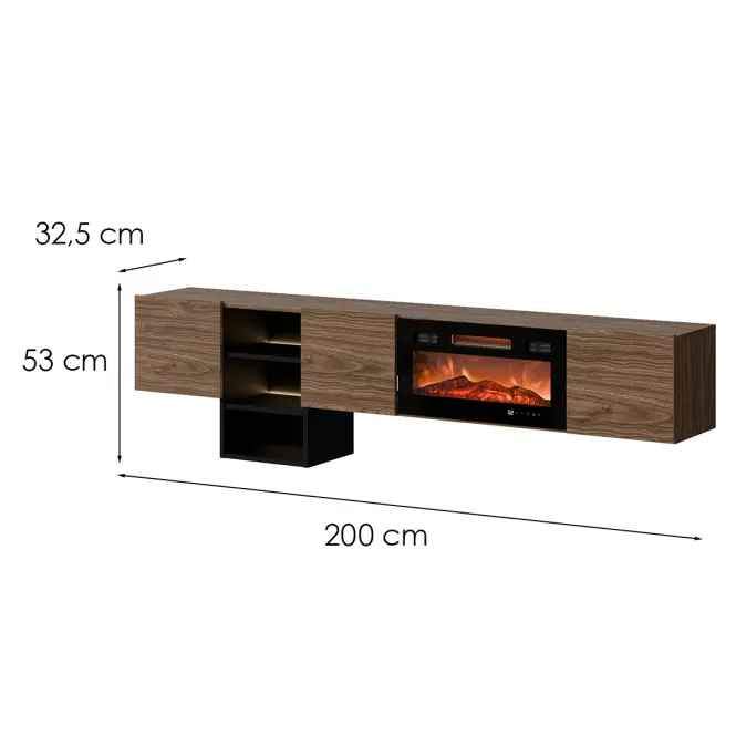 Szafka RTV Teo Ef Dió/Fekete + Kominek Ef800040