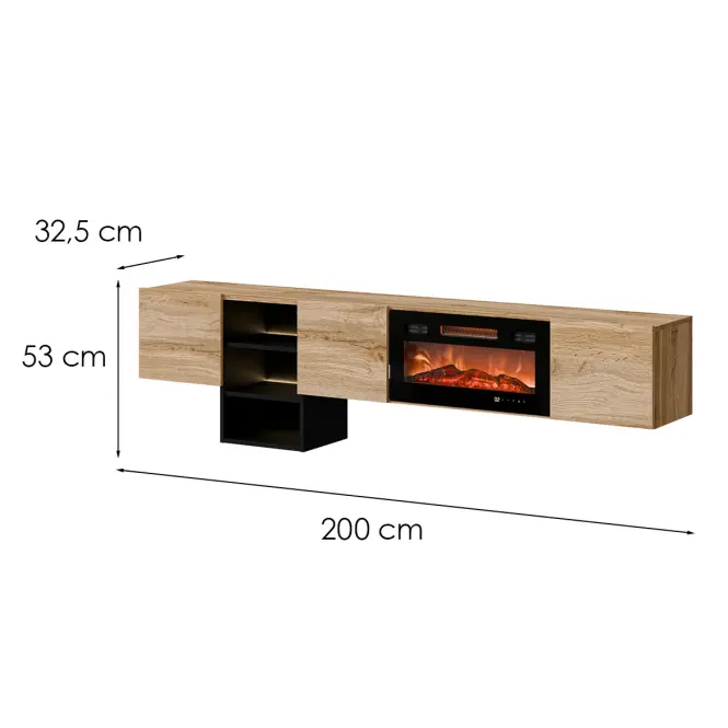 Szafka RTV Teo Ef Wotan/Fekete + Kominek Ef800040