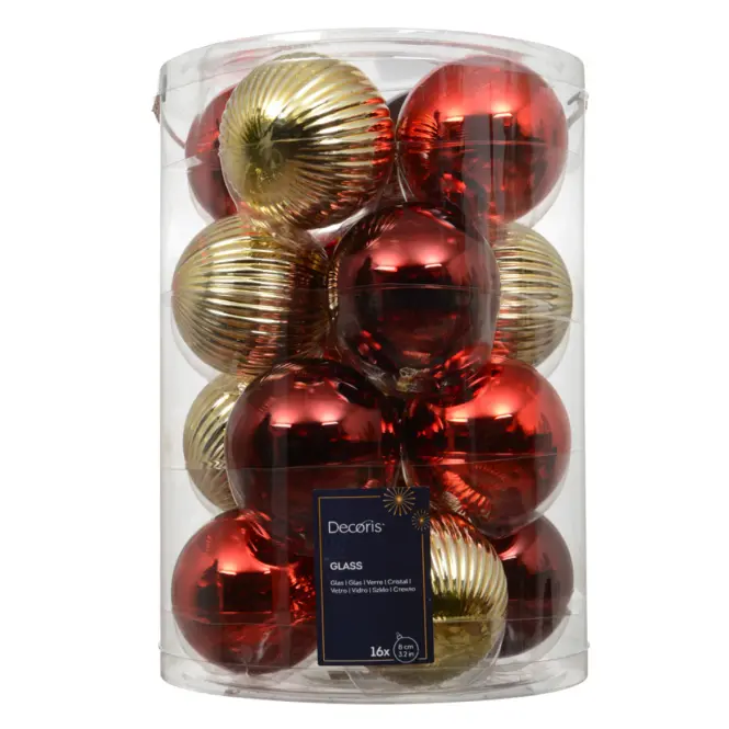 16 darabos üveggömb készlet 8cm – mix vörös arany 9146584,2