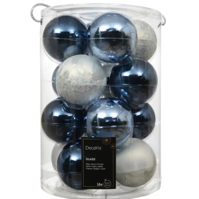 16 darabos üveggömb készlet 8cm – mix kék 9142331