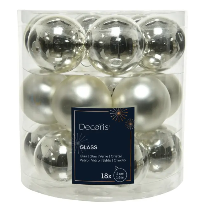 18 darabos üveggömb készlet 4cm – ezüst 9010439