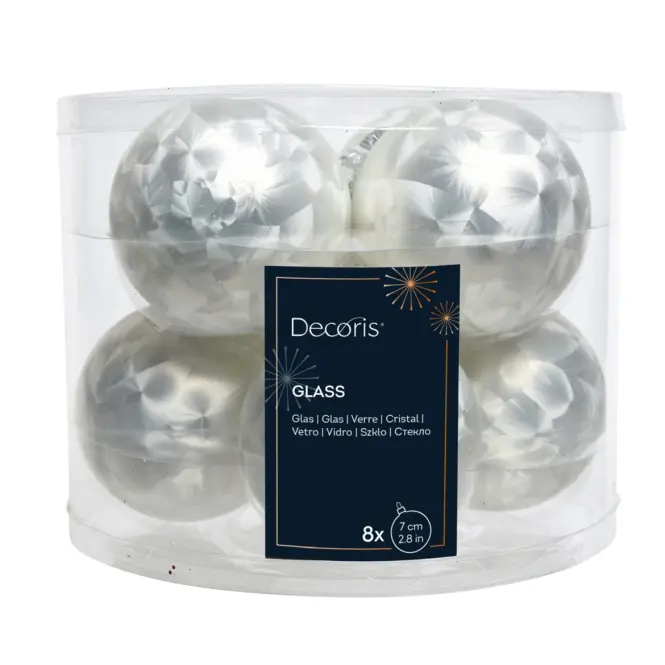 8 darabos üveggömb készlet 7cm – fehér Ice 9140544,2