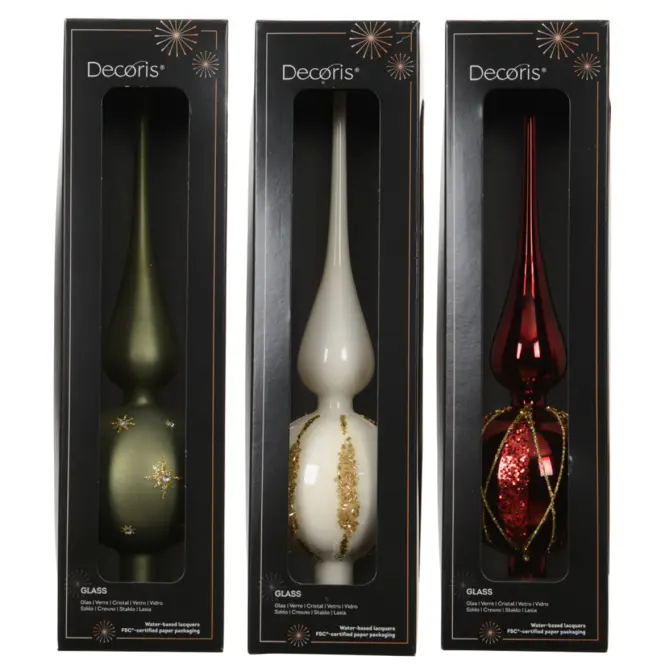 Üveg csúcsdísz karácsonyfára 31cm – mix 9170261,2