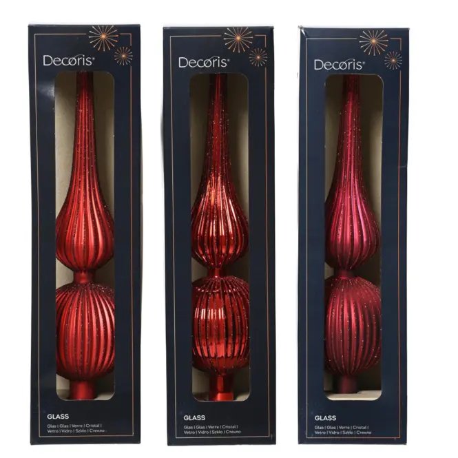 Üveg csúcsdísz karácsonyfára 31cm – mix piros 9170224,2