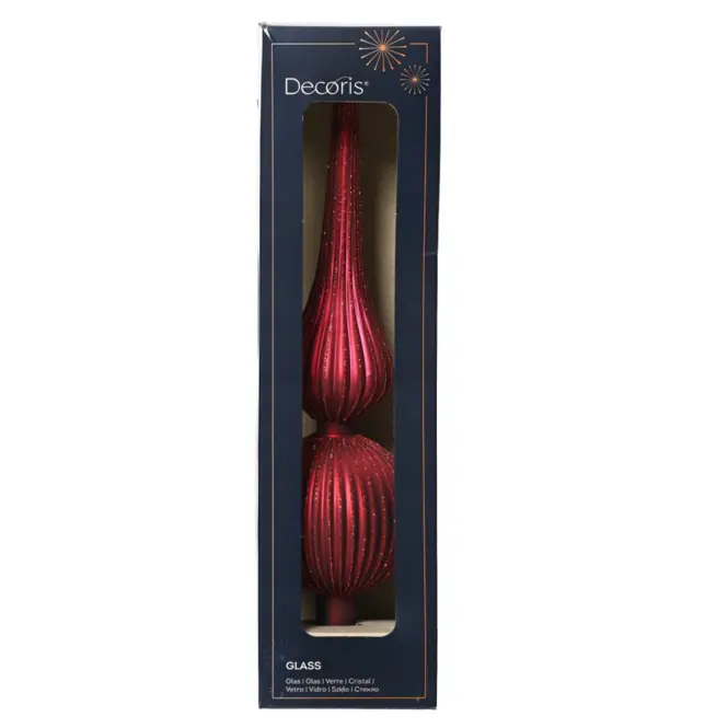 Üveg csúcsdísz karácsonyfára 31cm – mix piros 9170224
