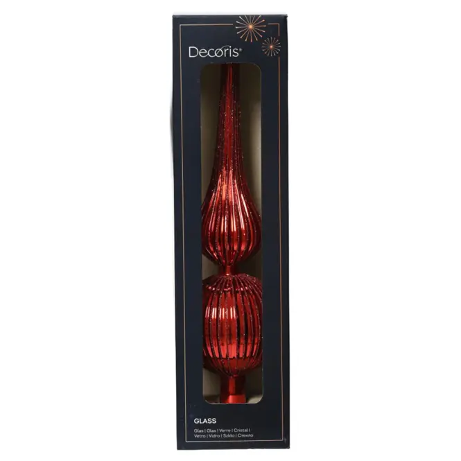 Üveg csúcsdísz karácsonyfára 31cm – mix piros 9170224,7